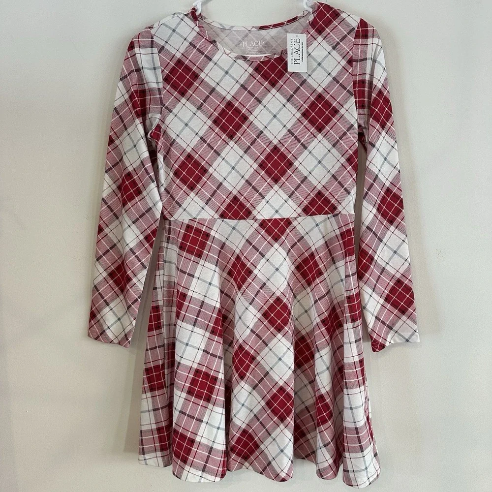 New Girls Red White Plaid Fit Flare Dress XL 14 Children's‎ Place Christmas